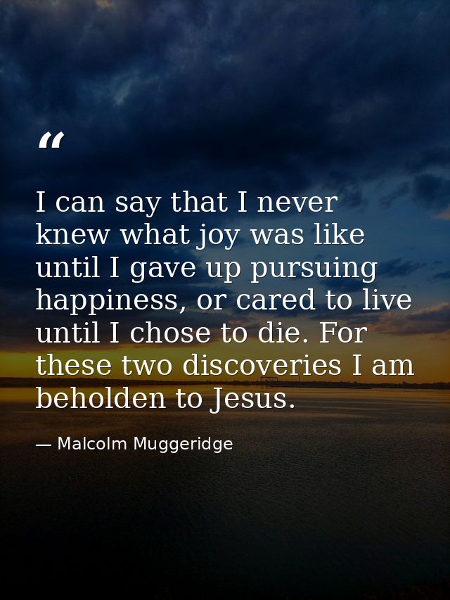 I can say that I never knew what joy was like until I gave up pursuing happiness, or cared to live until I chose to die. — Malcolm Muggeridge