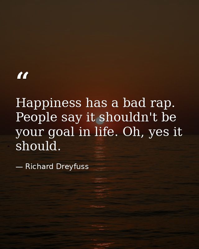 Happiness has a bad rap. People say it shouldn't be your goal in life. Oh, yes it should. — Richard Dreyfuss
