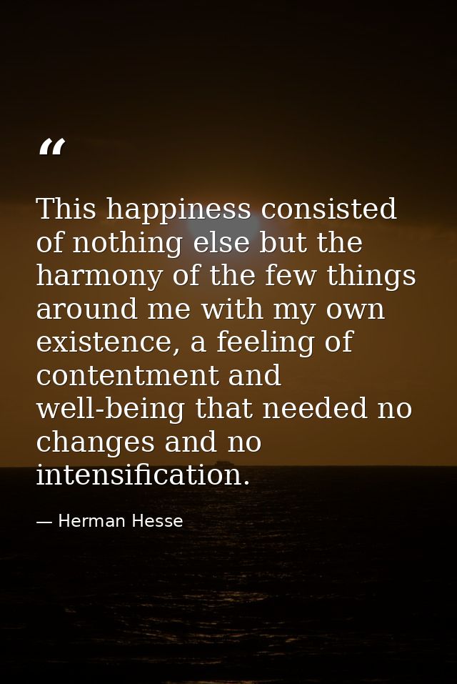 This happiness consisted of nothing else but the harmony of the few things around me with my own existence, a feeling of — Herman Hesse