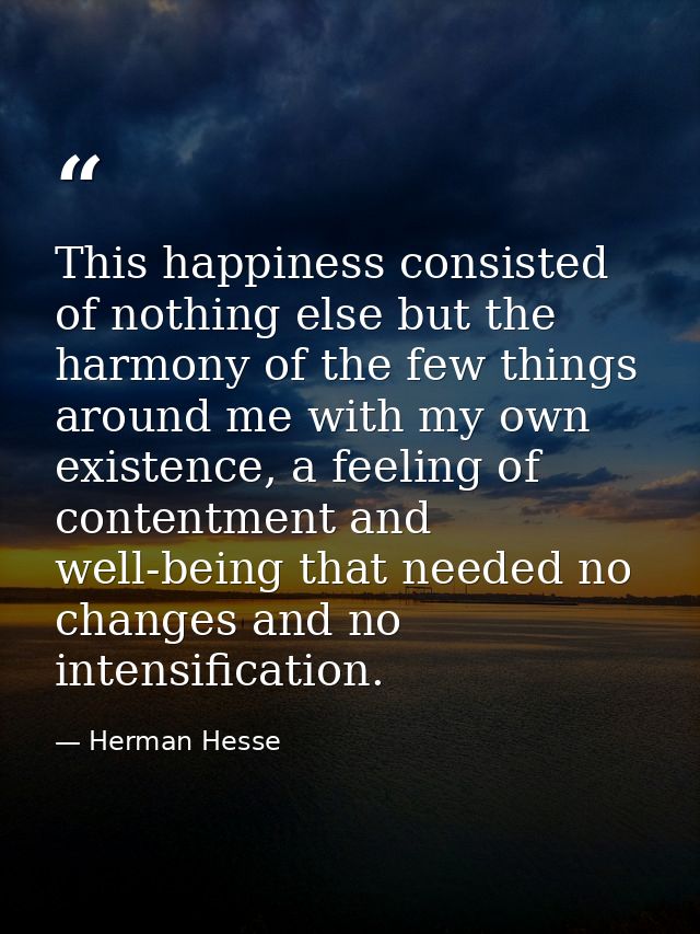 This happiness consisted of nothing else but the harmony of the few things around me with my own existence, a feeling of — Herman Hesse