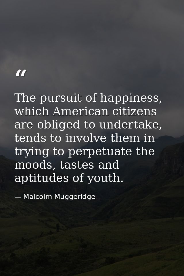 The pursuit of happiness, which American citizens are obliged to undertake, tends to involve them in trying to perpetuat — Malcolm Muggeridge