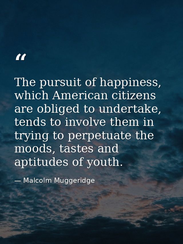 The pursuit of happiness, which American citizens are obliged to undertake, tends to involve them in trying to perpetuat — Malcolm Muggeridge