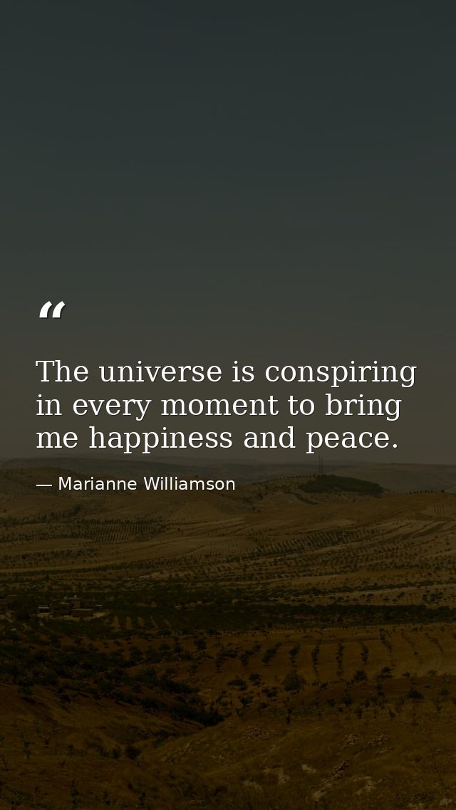 The universe is conspiring in every moment to bring me happiness and peace. — Marianne Williamson