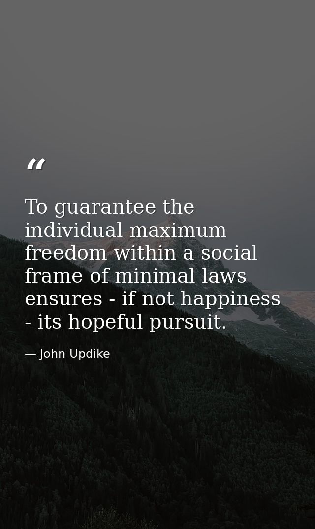 To guarantee the individual maximum freedom within a social frame of minimal laws ensures - if not happiness - its hopef — John Updike
