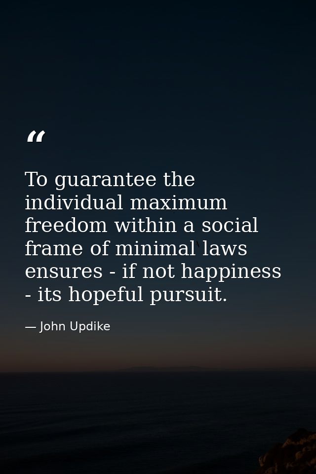 To guarantee the individual maximum freedom within a social frame of minimal laws ensures - if not happiness - its hopef — John Updike
