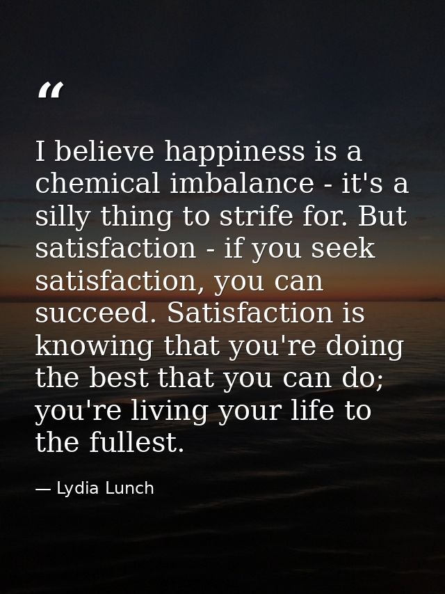 I believe happiness is a chemical imbalance - it's a silly thing to strife for. But satisfaction - if you seek satisfact — Lydia Lunch