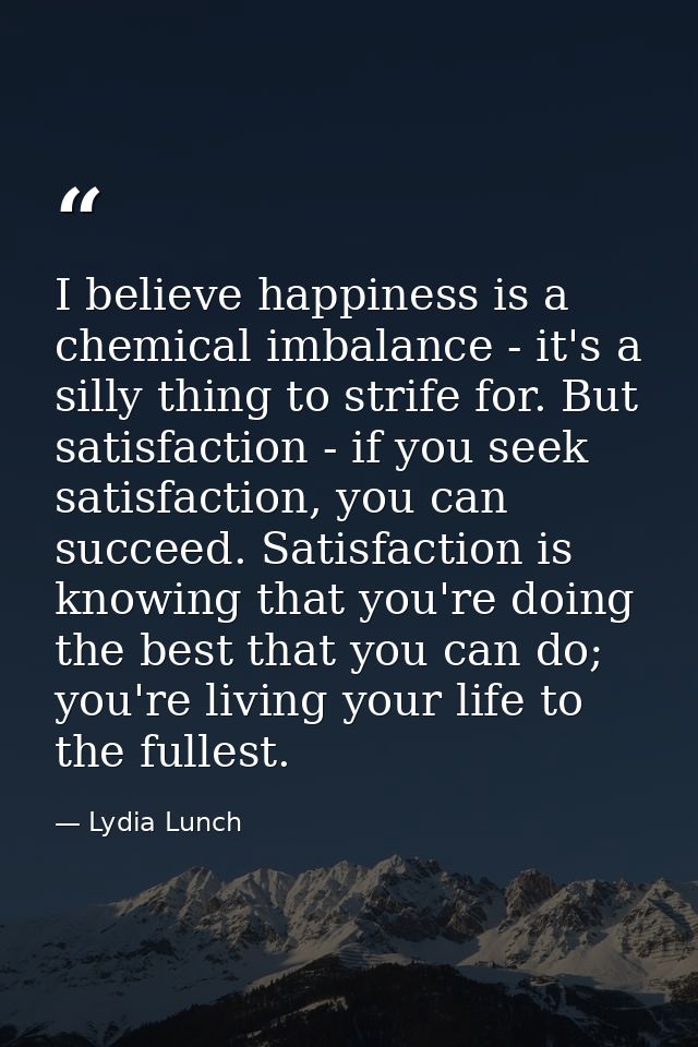 I believe happiness is a chemical imbalance - it's a silly thing to strife for. But satisfaction - if you seek satisfact — Lydia Lunch