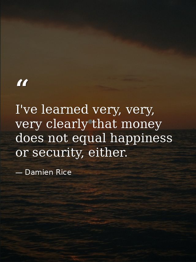 I've learned very, very, very clearly that money does not equal happiness or security, either. — Damien Rice