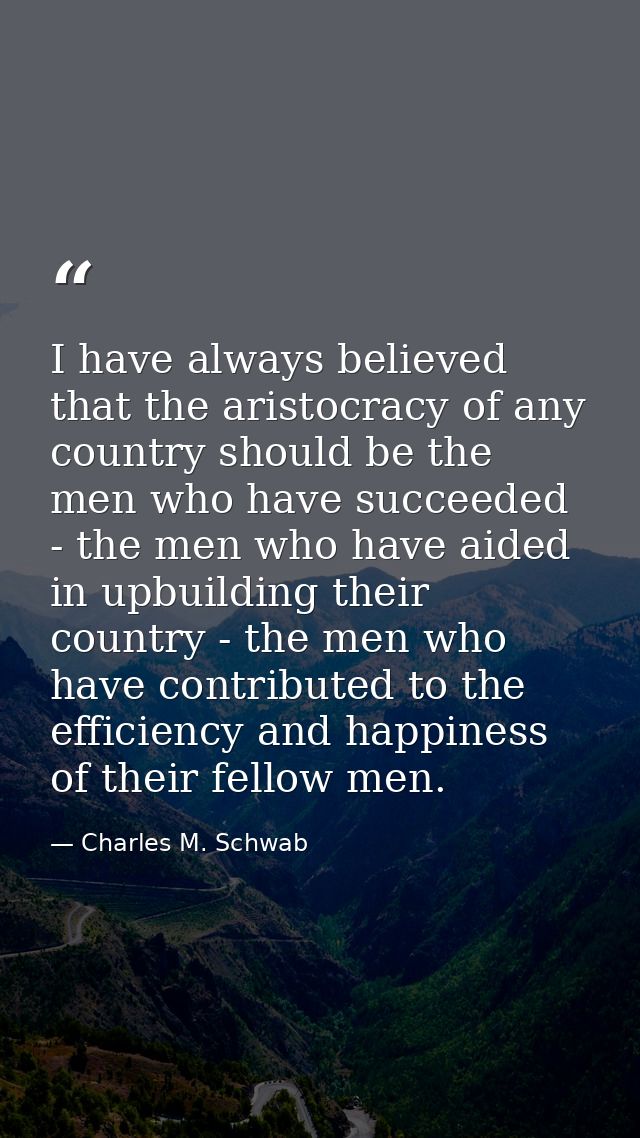 I have always believed that the aristocracy of any country should be the men who have succeeded - the men who have aided — Charles M. Schwab