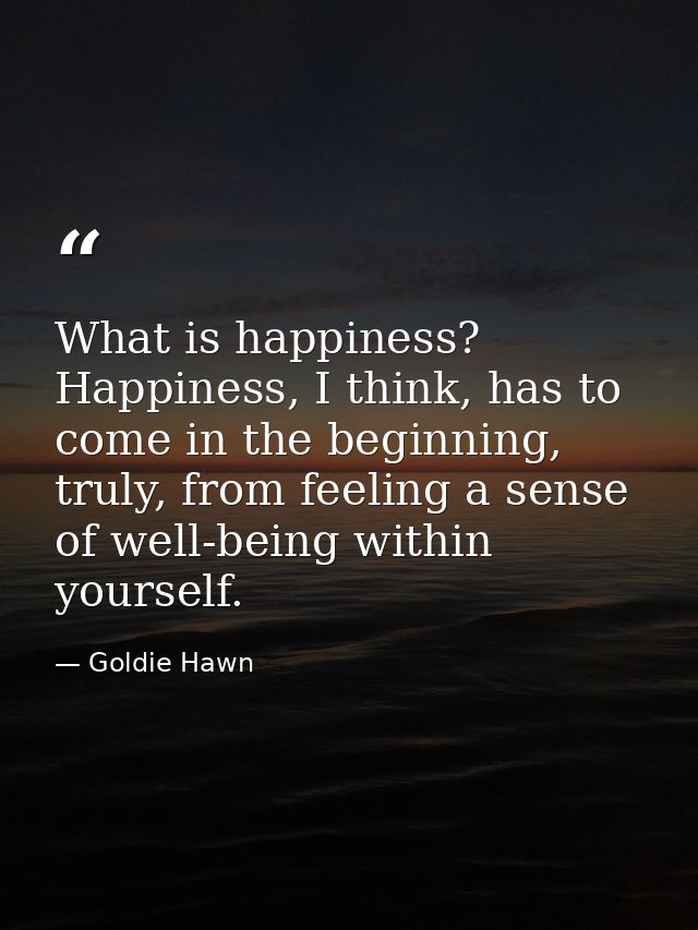 What is happiness? Happiness, I think, has to come in the beginning, truly, from feeling a sense of well-being within yo — Goldie Hawn