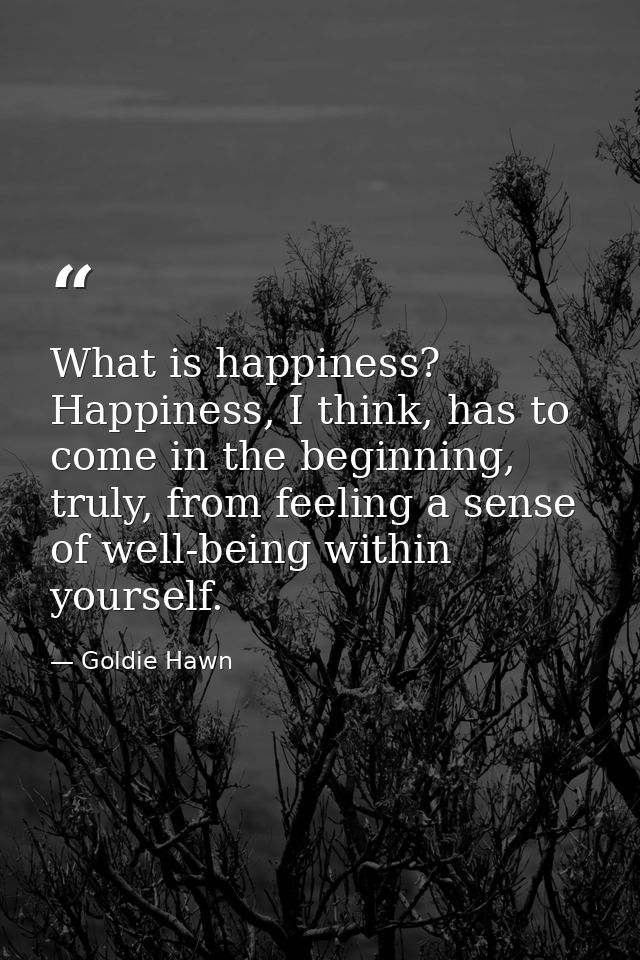 What is happiness? Happiness, I think, has to come in the beginning, truly, from feeling a sense of well-being within yo — Goldie Hawn