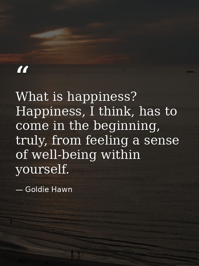 What is happiness? Happiness, I think, has to come in the beginning, truly, from feeling a sense of well-being within yo — Goldie Hawn
