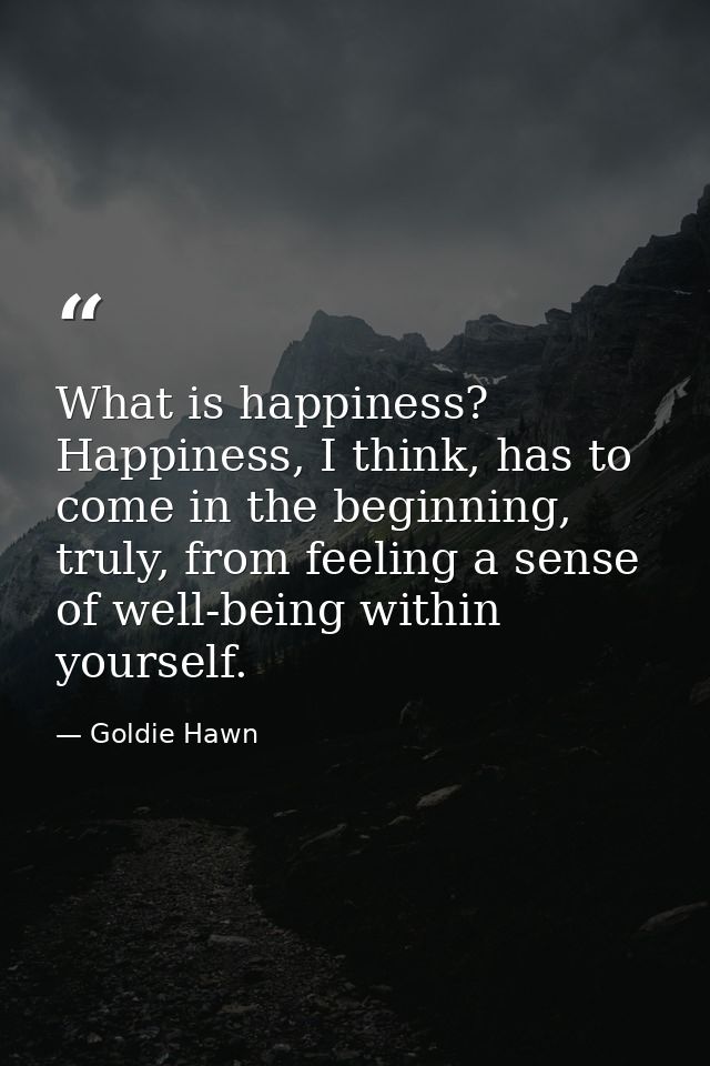 What is happiness? Happiness, I think, has to come in the beginning, truly, from feeling a sense of well-being within yo — Goldie Hawn