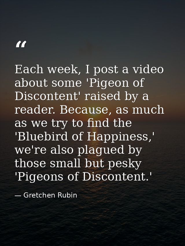 Each week, I post a video about some 'Pigeon of Discontent' raised by a reader. Because, as much as we try to find the ' — Gretchen Rubin