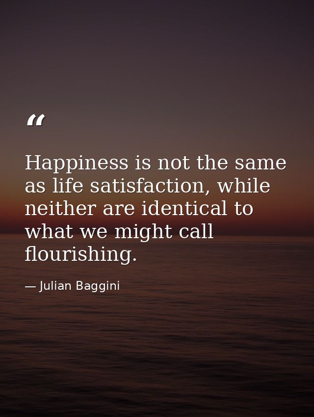 Happiness is not the same as life satisfaction, while neither are identical to what we might call flourishing. — Julian Baggini