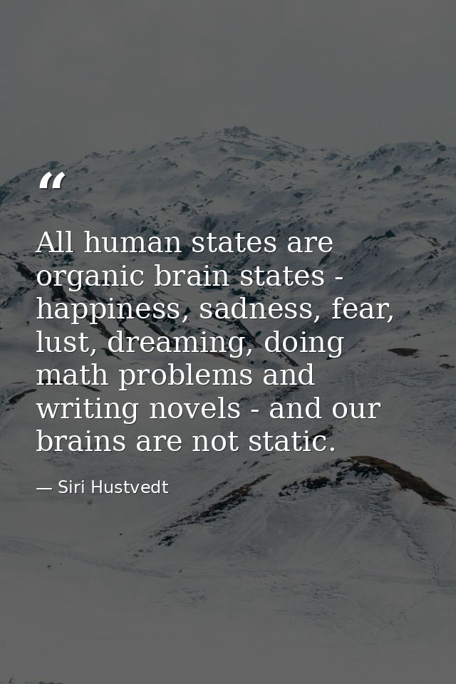 All human states are organic brain states - happiness, sadness, fear, lust, dreaming, doing math problems and writing no — Siri Hustvedt