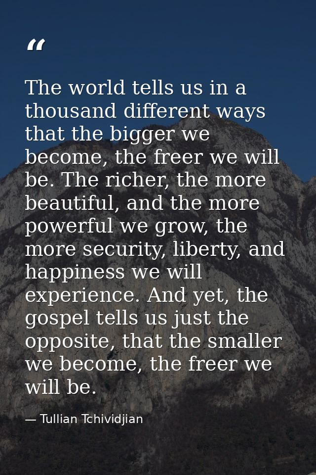 The world tells us in a thousand different ways that the bigger we become, the freer we will be. The richer, the more be — Tullian Tchividjian