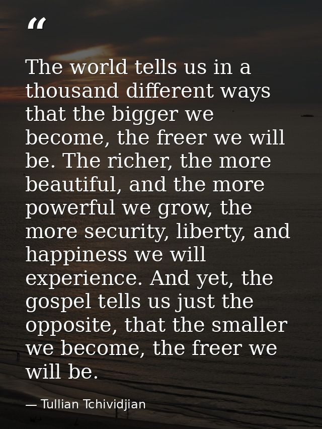 The world tells us in a thousand different ways that the bigger we become, the freer we will be. The richer, the more be — Tullian Tchividjian