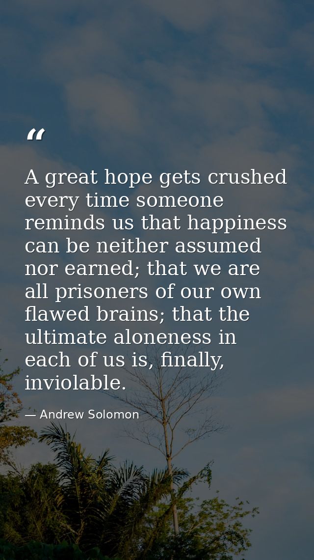 A great hope gets crushed every time someone reminds us that happiness can be neither assumed nor earned; that we are al — Andrew Solomon