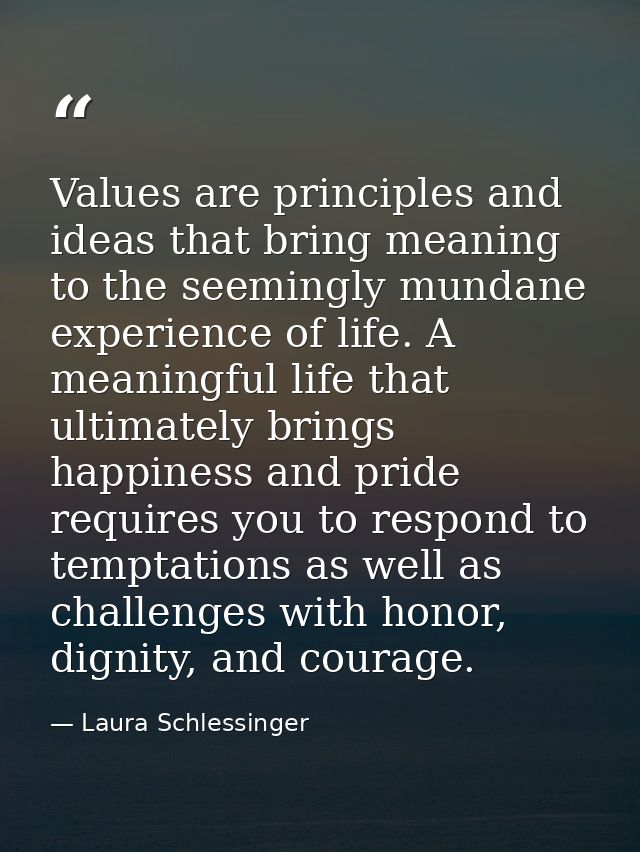 Values are principles and ideas that bring meaning to the seemingly mundane experience of life. A meaningful life that u — Laura Schlessinger