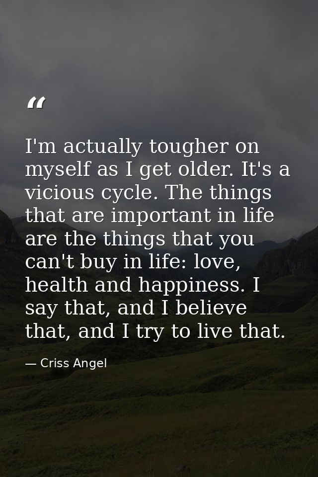 I'm actually tougher on myself as I get older. It's a vicious cycle. The things that are important in life are the thing — Criss Angel