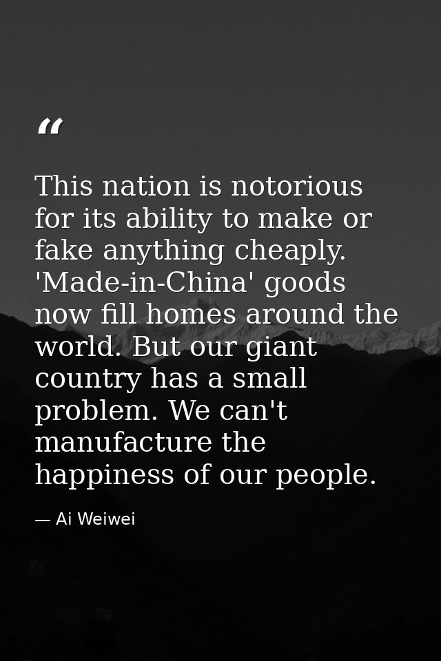 This nation is notorious for its ability to make or fake anything cheaply. 'Made-in-China' goods now fill homes around t — Ai Weiwei