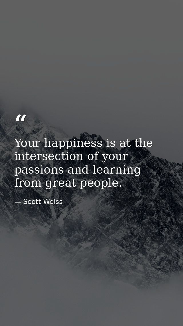 Your happiness is at the intersection of your passions and learning from great people. — Scott Weiss