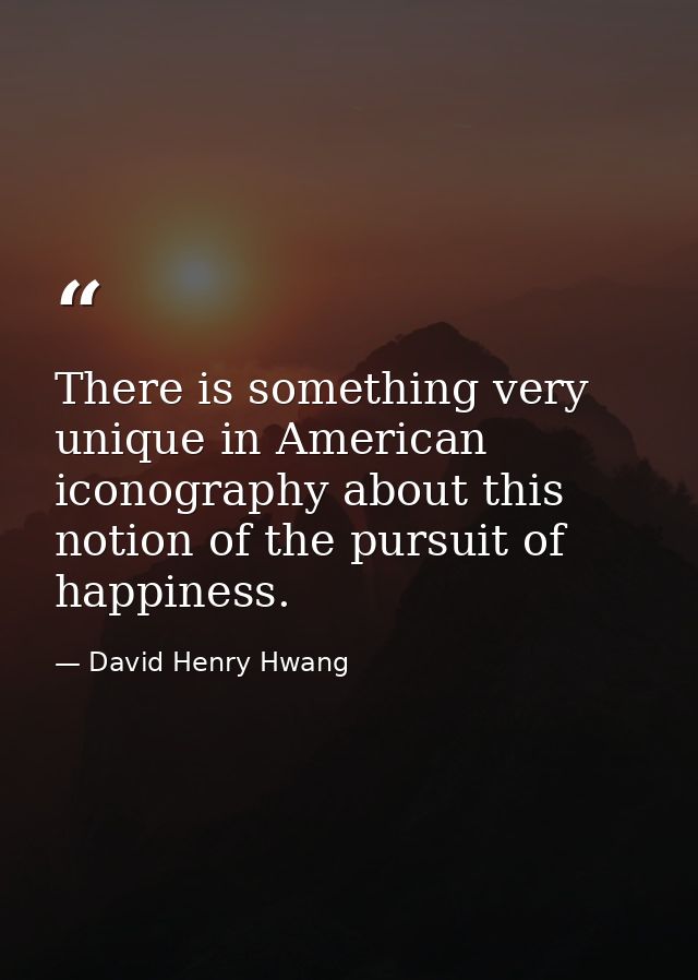 There is something very unique in American iconography about this notion of the pursuit of happiness. — David Henry Hwang