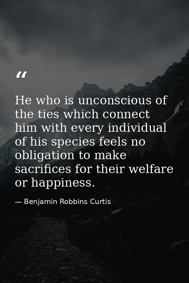 He who is unconscious of the ties which connect him with every individual of his species feels no obligation to make sac — Benjamin Robbins Curtis