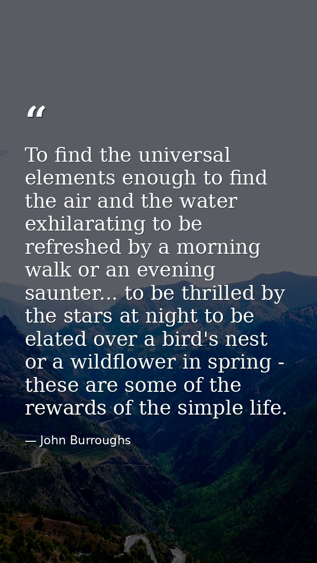 To find the universal elements enough to find the air and the water exhilarating to be refreshed by a morning walk or an — John Burroughs