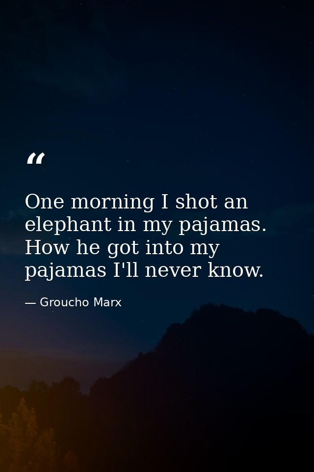 One morning I shot an elephant in my pajamas. How he got into my pajamas I'll never know. — Groucho Marx