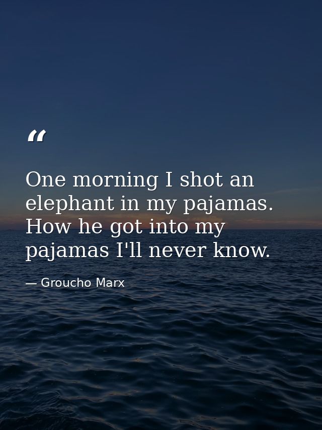 One morning I shot an elephant in my pajamas. How he got into my pajamas I'll never know. — Groucho Marx