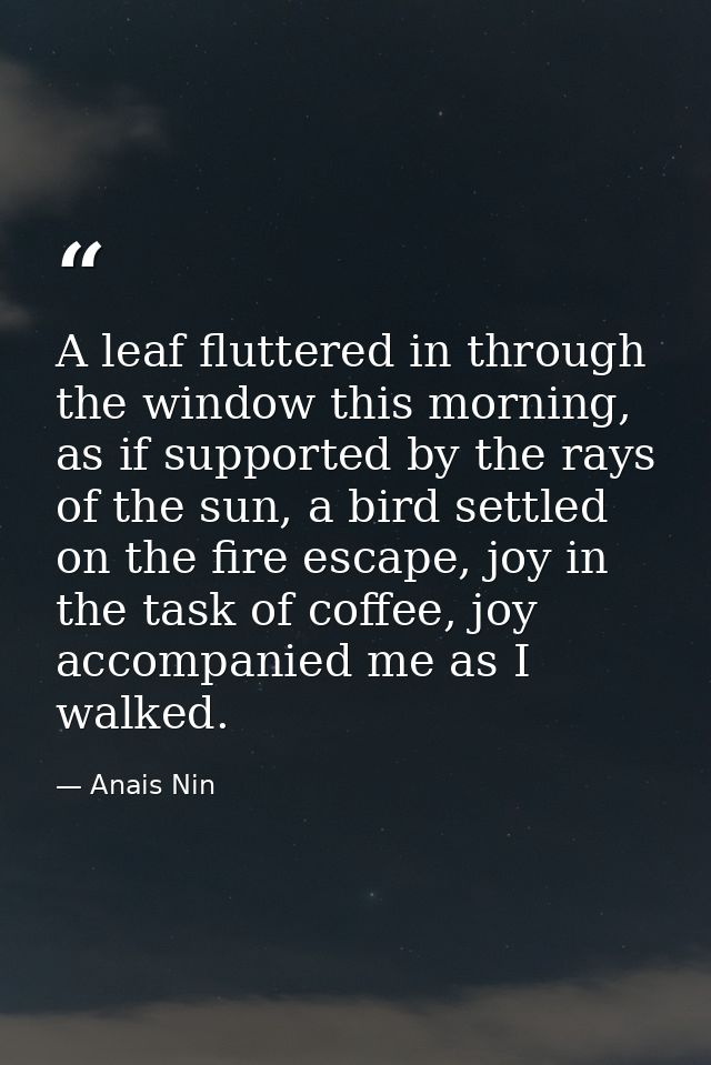 A leaf fluttered in through the window this morning, as if supported by the rays of the sun, a bird settled on the fire  — Anais Nin