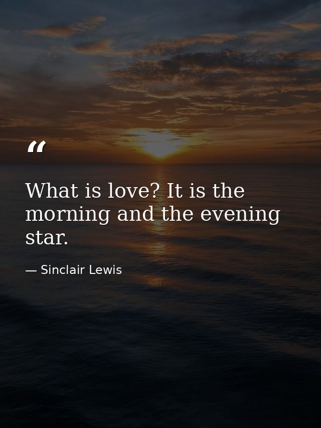 What is love? It is the morning and the evening star. — Sinclair Lewis