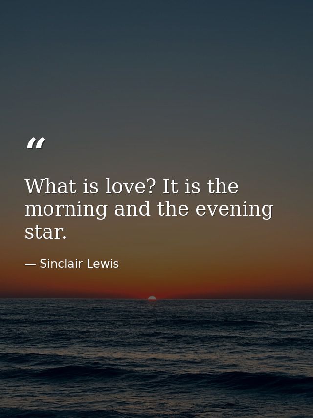What is love? It is the morning and the evening star. — Sinclair Lewis