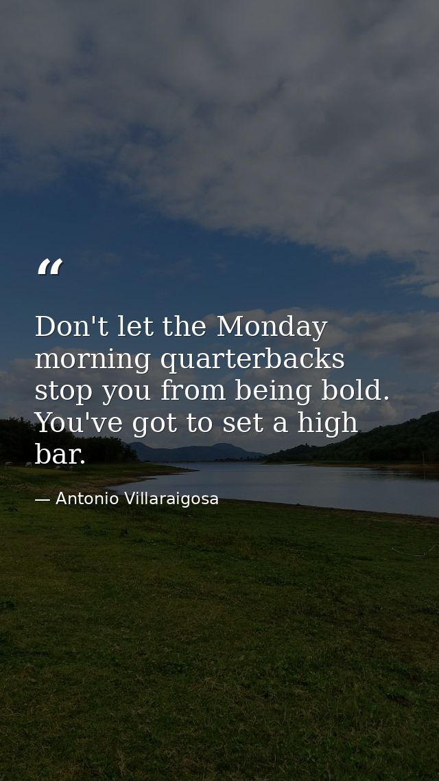 Don't let the Monday morning quarterbacks stop you from being bold. You've got to set a high bar. — Antonio Villaraigosa