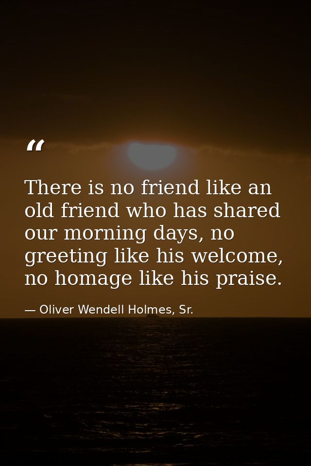 There is no friend like an old friend who has shared our morning days, no greeting like his welcome, no homage like his  — Oliver Wendell Holmes, Sr.