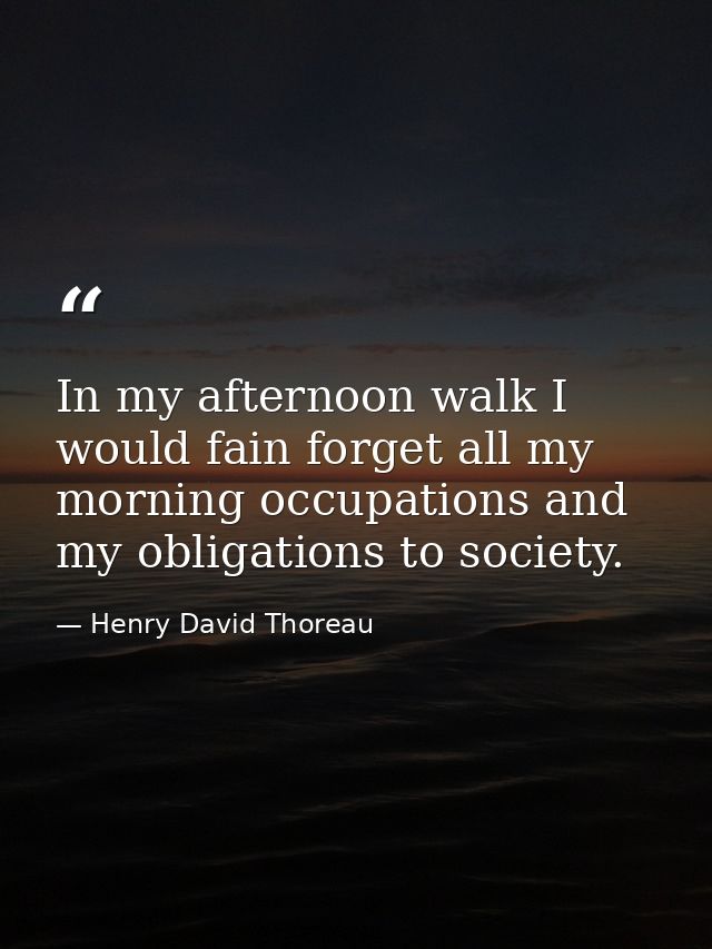 In my afternoon walk I would fain forget all my morning occupations and my obligations to society. — Henry David Thoreau