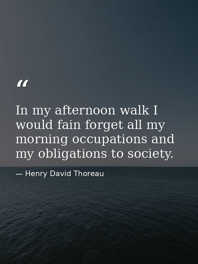 In my afternoon walk I would fain forget all my morning occupations and my obligations to society. — Henry David Thoreau