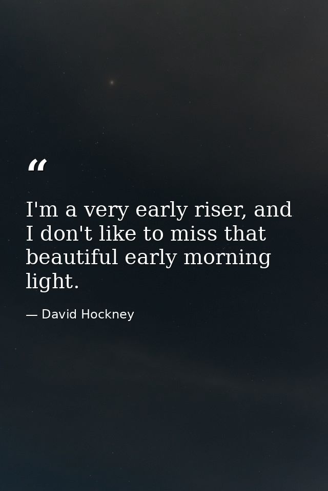 I'm a very early riser, and I don't like to miss that beautiful early morning light. — David Hockney