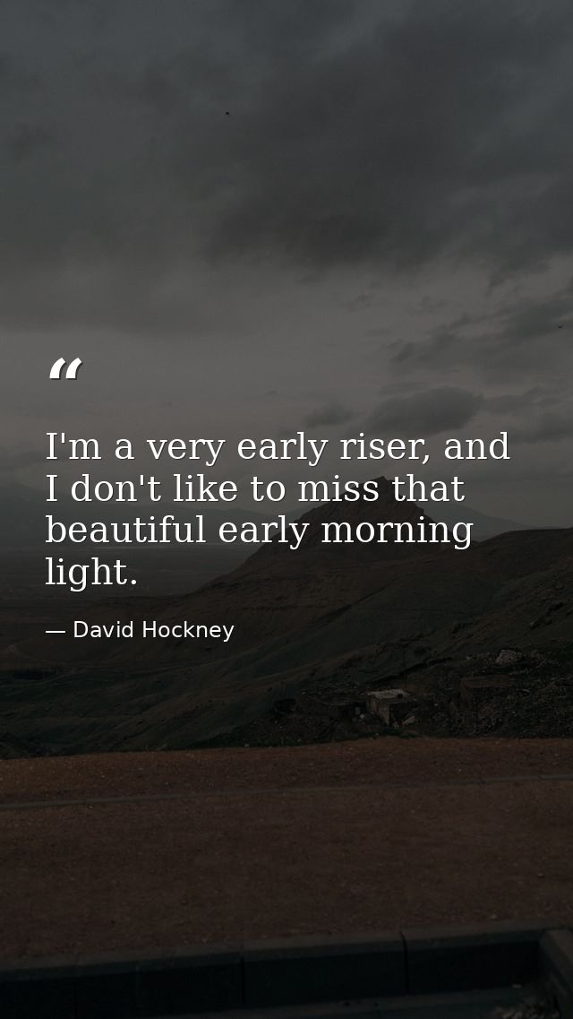 I'm a very early riser, and I don't like to miss that beautiful early morning light. — David Hockney