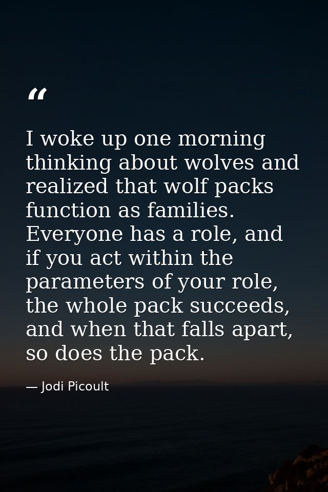 I woke up one morning thinking about wolves and realized that wolf packs function as families. Everyone has a role, and  — Jodi Picoult