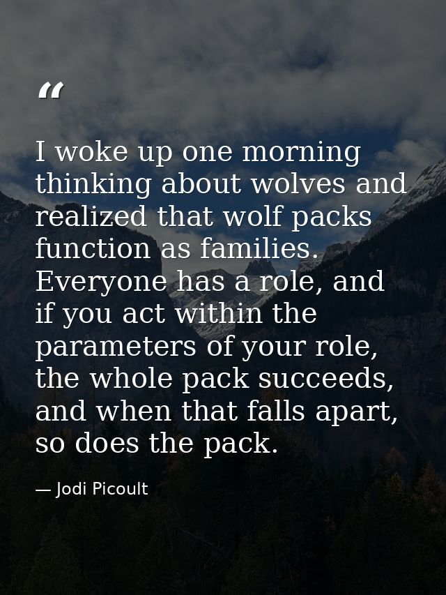 I woke up one morning thinking about wolves and realized that wolf packs function as families. Everyone has a role, and  — Jodi Picoult