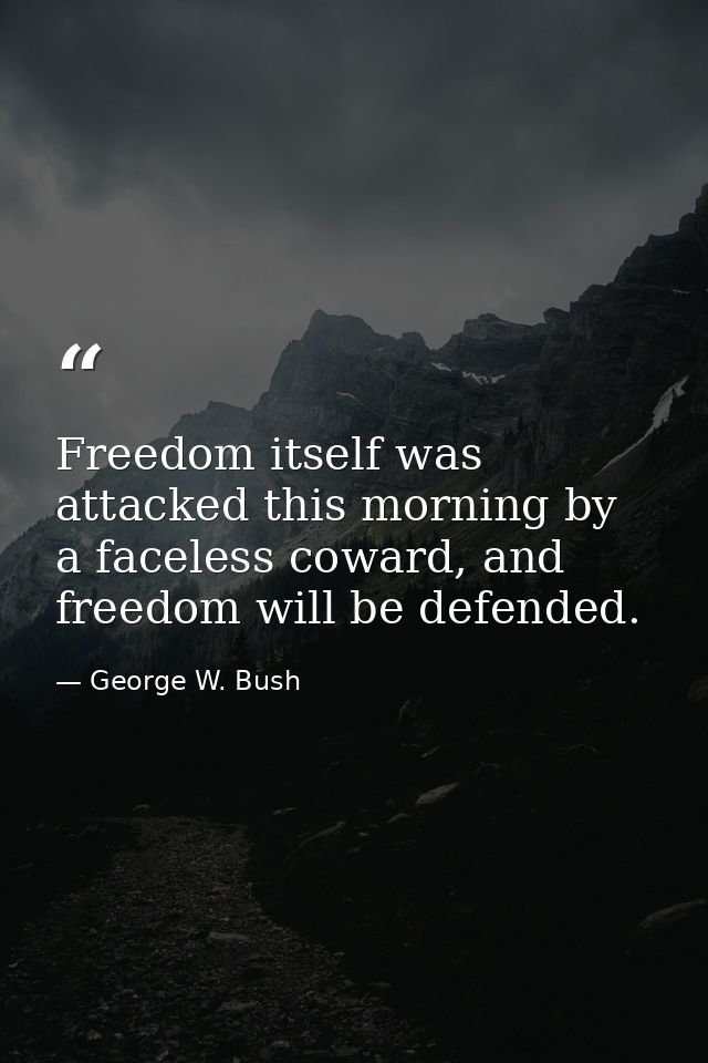 Freedom itself was attacked this morning by a faceless coward, and freedom will be defended. — George W. Bush