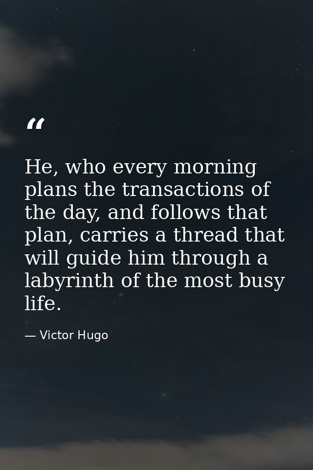 He, who every morning plans the transactions of the day, and follows that plan, carries a thread that will guide him thr — Victor Hugo