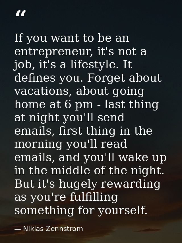 If you want to be an entrepreneur, it's not a job, it's a lifestyle. It defines you. Forget about vacations, about going — Niklas Zennstrom