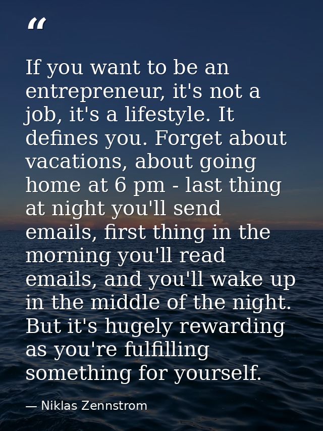 If you want to be an entrepreneur, it's not a job, it's a lifestyle. It defines you. Forget about vacations, about going — Niklas Zennstrom