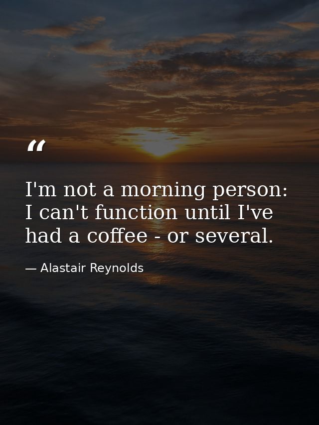 I'm not a morning person: I can't function until I've had a coffee - or several. — Alastair Reynolds