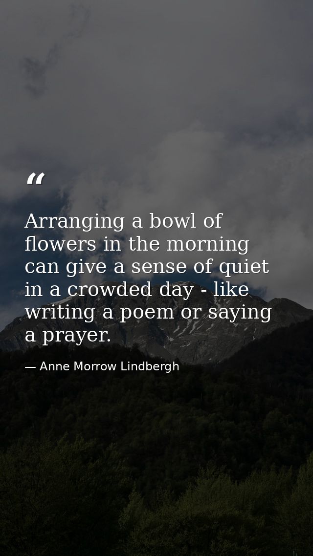 Arranging a bowl of flowers in the morning can give a sense of quiet in a crowded day - like writing a poem or saying a  — Anne Morrow Lindbergh