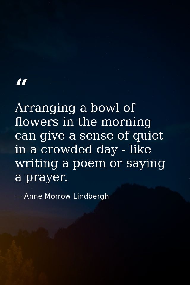 Arranging a bowl of flowers in the morning can give a sense of quiet in a crowded day - like writing a poem or saying a  — Anne Morrow Lindbergh
